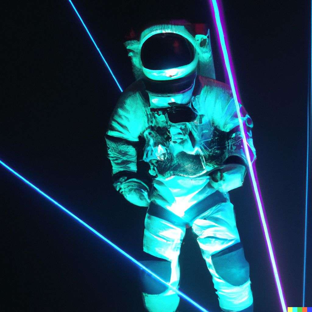 an astronaut, laser light show